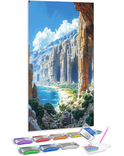 Jumpdot 5D Diamond Painting Zubehör DIY Full Groß Klippen und Meer und Strand Wanddekoration Diamant Kunst Kit 70x40 cm von Jumpdot