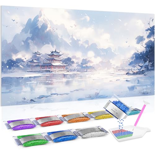 Jumpdot 5D Diamond Painting Zubehör DIY Full Groß Landschaft im Schnee Wohnzimmer Deko Diamant-Kunst-Kit 70x40 cm von Jumpdot