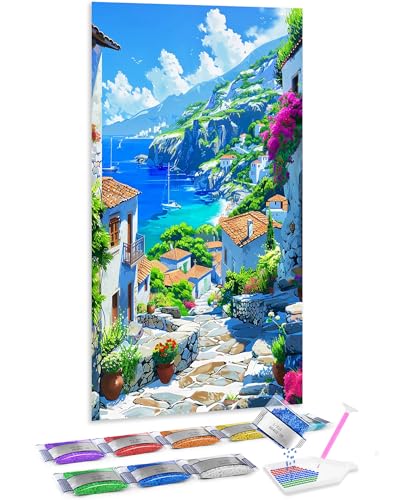 Jumpdot 5D Diamond Painting Zubehör DIY Full Groß Meer und Stadt Wohnzimmer Deko Diamant-Kunst-Kit 70x40 cm von Jumpdot