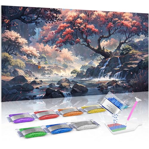 Jumpdot 5D Diamond Painting Zubehör DIY Full Groß Naturlandschaft im Wald Haus Dekoration Diamant Kunst Kit 70x40 cm von Jumpdot