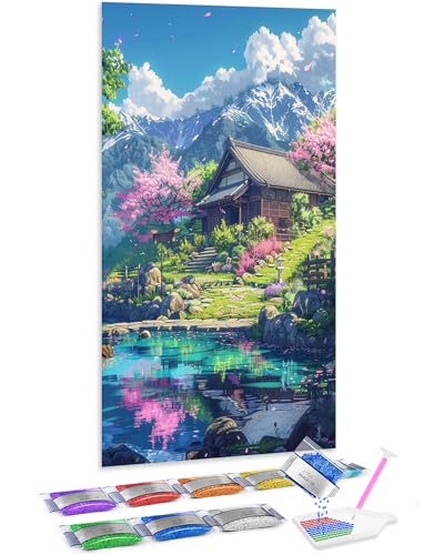 Jumpdot 5D Diamond Painting Zubehör DIY Full Groß Sakura-Baum und Haus Home Decoration Diamant Kunst Kit 70x40 cm von Jumpdot