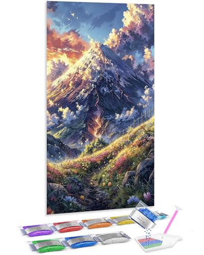 Jumpdot 5D Diamond Painting Zubehör DIY Full Groß Schneeberge und weiße Wolken Wandbilder Wohnzimmer Diamant-Kunst-Kit 70x40 cm von Jumpdot