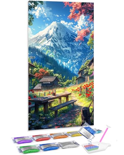 Jumpdot 5D Diamond Painting Zubehör DIY Full Groß Verschneite Berge und Dörfer Wall Decor Diamant Kunst Kit 70x40 cm von Jumpdot