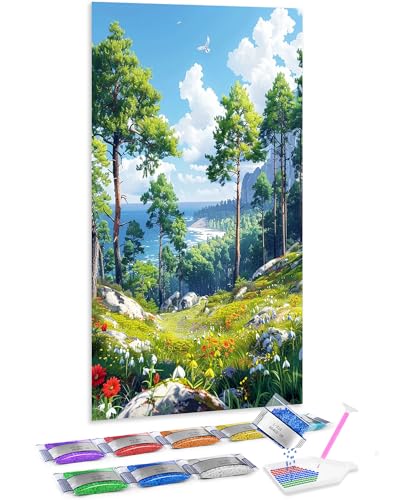 Jumpdot 5D Diamond Painting Zubehör DIY Full Groß Wälder am Meer Dekoration Wohnung Modern Diamant-Kunst-Kit 70x40 cm von Jumpdot