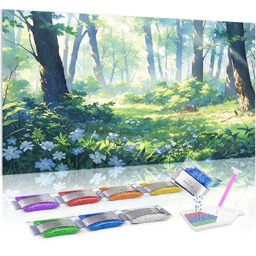 Jumpdot 5D Diamond Painting Zubehör DIY Full Groß Wald und Sonnenschein Home Decoration Diamant Kunst Kit 70x40 cm von Jumpdot