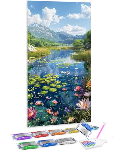 Jumpdot 5D Diamond Painting Zubehör DIY Full Groß Wasserlinse im Teich Wohnzimmer Deko Diamant-Kunst-Kit 70x40 cm von Jumpdot