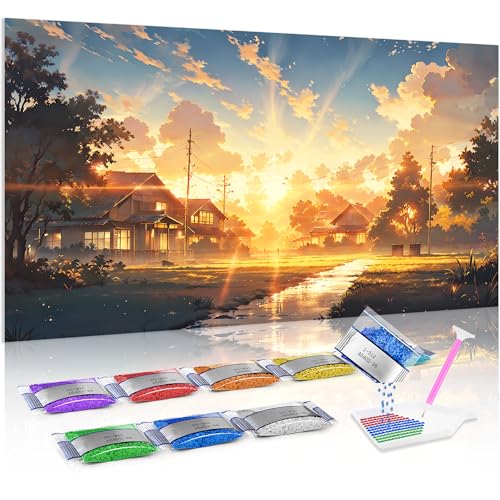 Jumpdot 5D Diamond Painting Zubehör DIY Full Groß goldener Bach Wohnzimmer Deko Diamant-Kunst-Kit 70x40 cm von Jumpdot