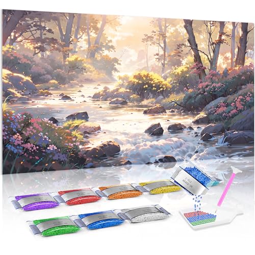 Jumpdot 5D Diamond Painting Zubehör DIY Groß Bach im Wald Room Decor Diamant Kunst Kit 70x40 cm von Jumpdot