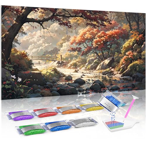 Jumpdot 5D Diamond Painting Zubehör DIY Groß Bach im Wald Schlafzimmer Wohnzimmer Deko Diamant-Kunst-Kit 70x40 cm von Jumpdot