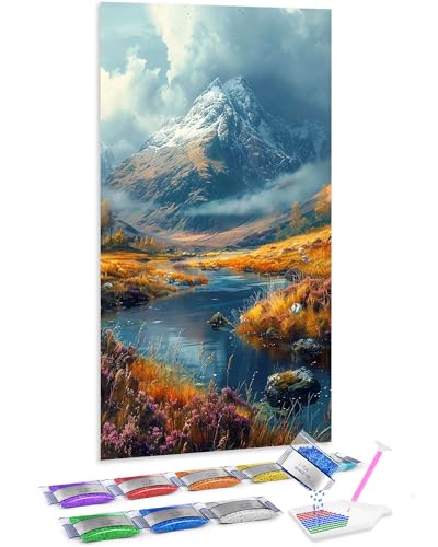 Jumpdot 5D Diamond Painting Zubehör DIY Groß Fluss unter schneebedeckten Bergen Home Décor Diamant Kunst Kit 70x40 cm von Jumpdot