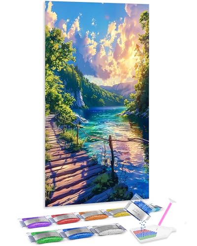 Jumpdot 5D Diamond Painting Zubehör DIY Groß Holzbrücke am See Home Décor Diamant Kunst Kit 70x40 cm von Jumpdot