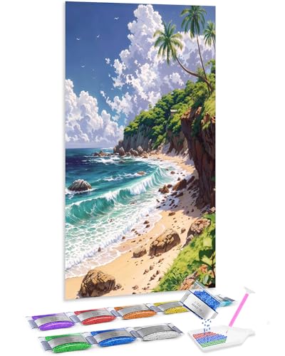 Jumpdot 5D Diamond Painting Zubehör DIY Groß Kokospalmen am Strand Aesthetic Room Decor Diamant Kunst Kit 70x40 cm von Jumpdot