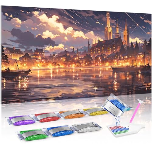 Jumpdot 5D Diamond Painting Zubehör DIY Groß Nachtstadt Haus Dekoration Diamant Kunst Kit 70x40 cm von Jumpdot