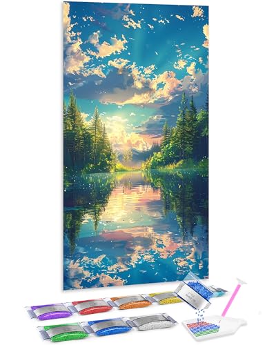 Jumpdot 5D Diamond Painting Zubehör DIY Groß Reflexionslandschaft im Wasser Wohnzimmer Dekoration Diamant Kunst Kit 70x40 cm von Jumpdot