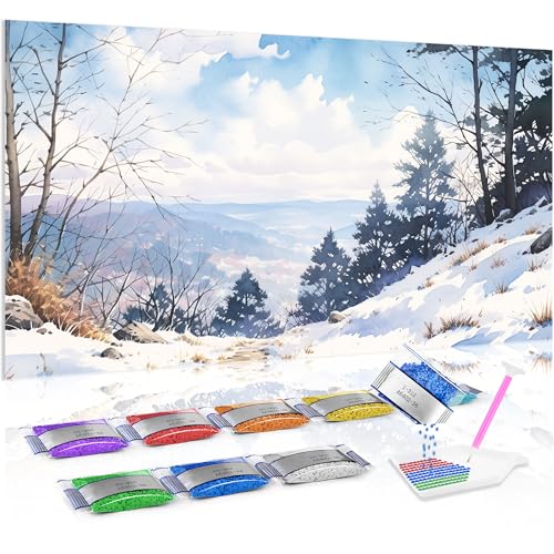 Jumpdot 5D Diamond Painting Zubehör DIY Groß Schnee im Bergwald Home Décor Diamant Kunst Kit 70x40 cm von Jumpdot