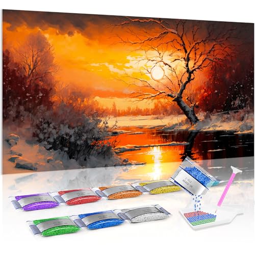 Jumpdot 5D Diamond Painting Zubehör DIY Groß Schneeszene unter Sonnenuntergang Indie Room Decor Diamant Kunst Kit 70x40 cm von Jumpdot