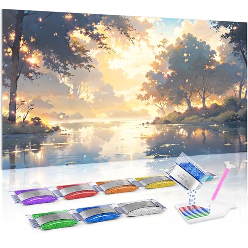 Jumpdot 5D Diamond Painting Zubehör DIY Groß Sonnenschein auf dem See Wall Decoration Diamant Kunst Kit 70x40 cm von Jumpdot