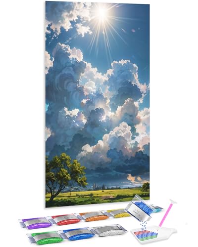 Jumpdot 5D Diamond Painting Zubehör DIY Groß Sonnenschein und Wolken Dekoration Wohnung Modern Diamant-Kunst-Kit 70x40 cm von Jumpdot