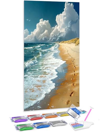 Jumpdot 5D Diamond Painting Zubehör DIY Groß Strand, Meer und Himmel Dekoration Wohnung Modern Diamant-Kunst-Kit 70x40 cm von Jumpdot