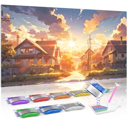 Jumpdot 5D Diamond Painting Zubehör DIY Groß Straße am frühen Morgen Dekoration Wohnung Modern Diamant-Kunst-Kit 70x40 cm von Jumpdot