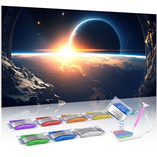 Jumpdot 5D Diamond Painting Zubehör DIY Groß Universum und Planet Wandbilder Wohnzimmer Diamant-Kunst-Kit 70x40 cm von Jumpdot