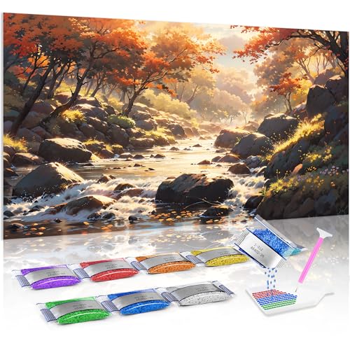 Jumpdot 5D Diamond Painting Zubehör DIY Groß Wald am frühen Morgen Schlafzimmer Wohnzimmer Deko Diamant-Kunst-Kit 70x40 cm von Jumpdot