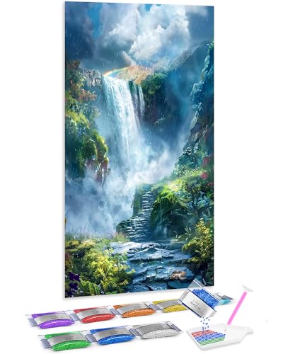 Jumpdot 5D Diamond Painting Zubehör DIY Groß Wasserfall und Regenbogen Aesthetic Room Decor Diamant Kunst Kit 70x40 cm von Jumpdot