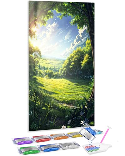 Jumpdot 5D Diamond Painting Zubehör DIY Groß Wiese im Frühling Dekoration Wohnung Modern Diamant-Kunst-Kit 70x40 cm von Jumpdot