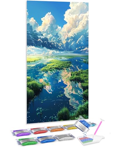 Jumpdot 5D Diamond Painting Zubehör DIY Groß Wolken im See Dekoration Wohnung Modern Diamant-Kunst-Kit 70x40 cm von Jumpdot