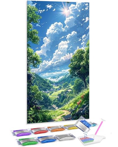 Jumpdot 5D Diamond Painting Zubehör DIY Groß grünes Dorf Home Decoration Diamant Kunst Kit 70x40 cm von Jumpdot