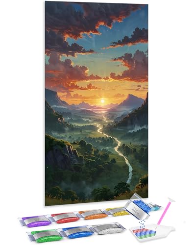 Jumpdot 5D Diamond Painting Zubehör DIY Groß mäandernder Fluss Haus Dekoration Diamant Kunst Kit 70x40 cm von Jumpdot