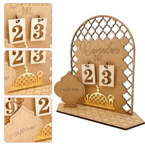 JunD Ramadan Kalender aus Holz, Ramadan 30 Tage Countdown Kalender, Eid Mubarak Muslimische Dekoration DIY Ramadan Adventskalender Holz, Eid Kalender für Ramadan Eid Mubarak Dekorationen (B) von JunD