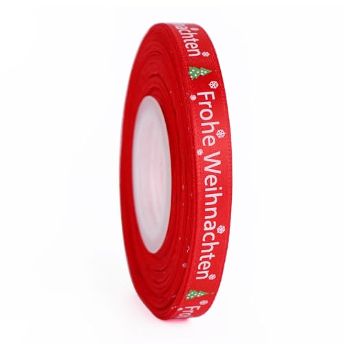 JunGG 22m Schleifenband Satinband Geschenkband Weihnachtsband mit Frohe Weihnachten (Rot Grün 1cm) von JunGG