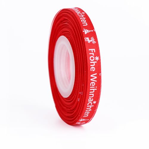 JunGG 22m Schleifenband Satinband Geschenkband Weihnachtsband mit Frohe Weihnachten (Rot Weiß 1cm) von JunGG