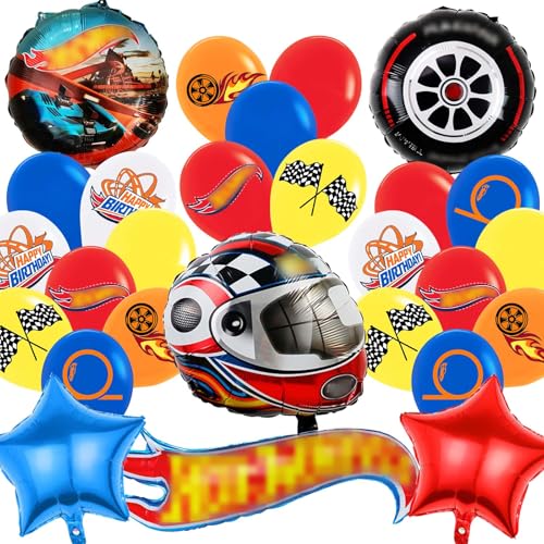 Auto Geburtstagsdeko, 26pcs Auto Party Deko Set, Rennwagen Luftballons, Wheels Geburtstagsdeko, Rennwagen Folienballons für Kinder Geburtstag Party Dekoration von JunMallko