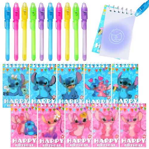 UV Stift und Stitch Notizbuch Set, 20 Stück Stitch Mitgebsel Kindergeburtstag Gastgeschenke, Stitch Party Mitgebsel Set, Adventskalender und Kleine Geschenke für Kinder, Stitch Geburtstagsdeko von JunMallko