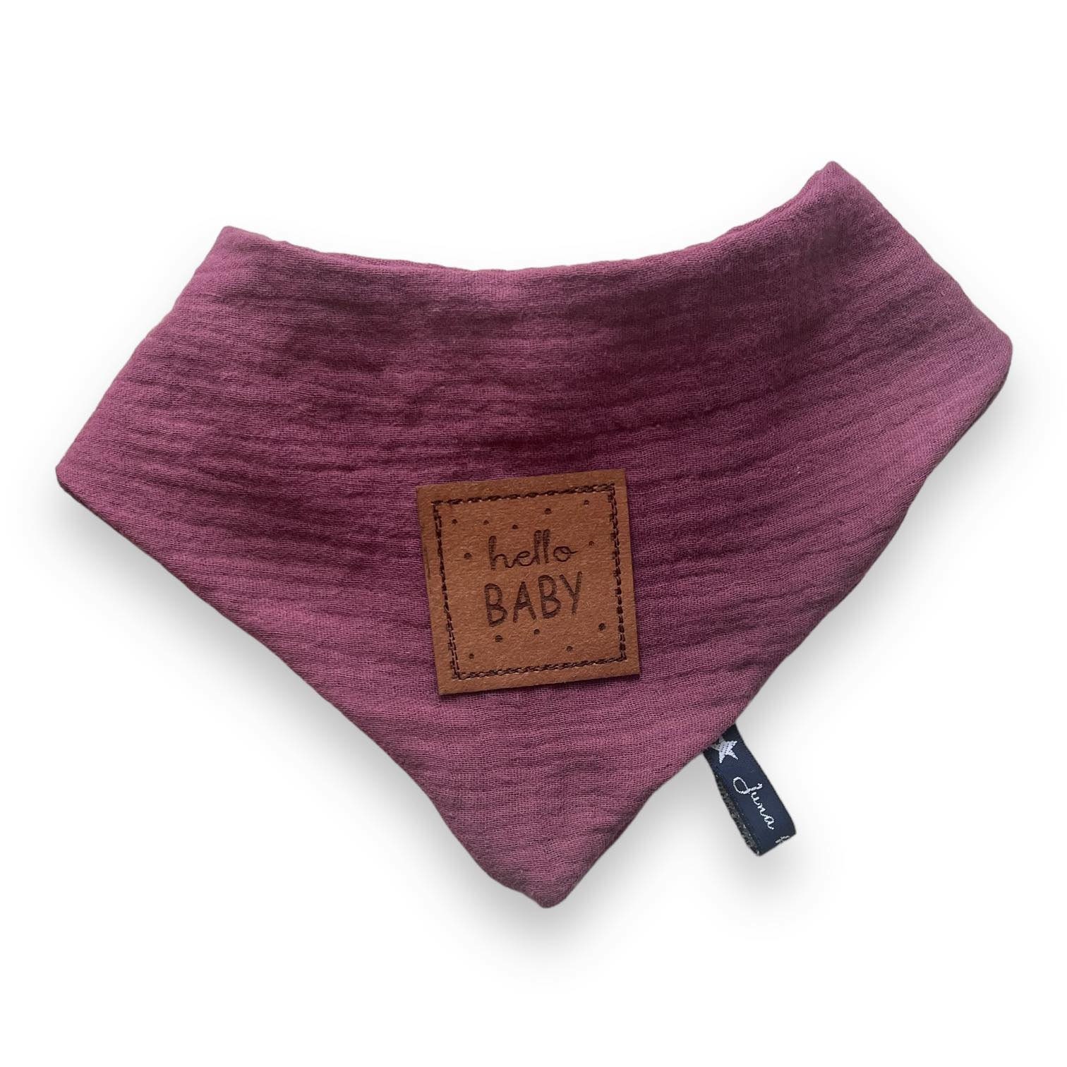 Musselintuch "Hello Baby" Aubergine Lila Unifarben Dreieckstuch Tuch Halstuch Baby Kind Kleinkind Geschenk Newborngift Lätzchen von JunaKindermodede