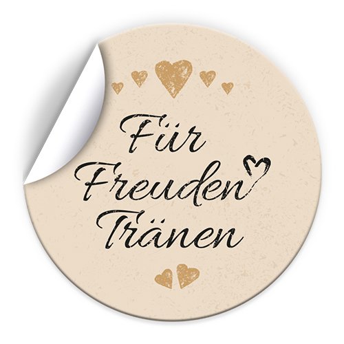 100 Aufkleber Für Freudentränen Etiketten für Taschentücher, Gastgeschenke, Mitgebsel bei Hochzeit Taufe Kommunion Konfirmation Jubiläum Geburtstag (5 cm rund) Herz beige von Junapack