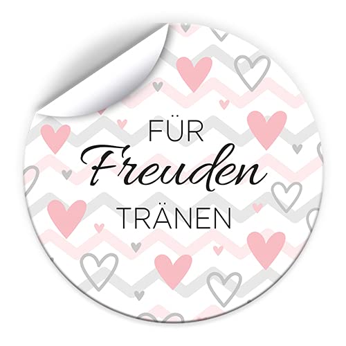 100 Aufkleber Für Freudentränen Etiketten für Taschentücher, Gastgeschenke, Mitgebsel bei Hochzeit Taufe Kommunion Konfirmation Jubiläum Geburtstag (5 cm rund) Herzen rosa-grau von Junapack