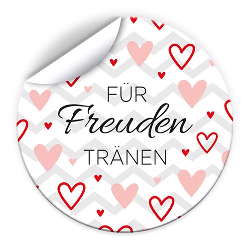 100 Aufkleber Für Freudentränen Etiketten für Taschentücher, Gastgeschenke, Mitgebsel bei Hochzeit Taufe Kommunion Konfirmation Jubiläum Geburtstag (5 cm rund) Herzen rot-rosa von Junapack