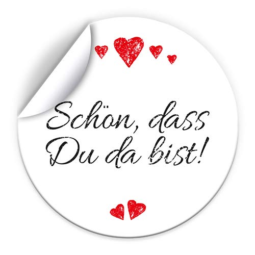 100 Aufkleber SCHÖN, DASS DU DA BIST Etiketten für Gastgeschenke BZW. Mitgebsel bei Hochzeit Taufe Geburtstag Jubiläum (4,5 cm rund) von Junapack