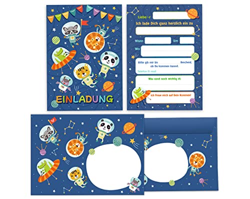 12 Einladungskarten incl. 12 Umschläge zum Kindergeburtstag Jungen Mädchen Astronautenparty Weltall Geburtstagseinladungen von Junapack