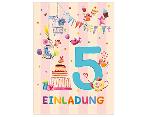 Junapack 12 Einladungskarten zum 5. Kindergeburtstag Einladung zum fünften Geburtstag Mädchen Vögelchen von Junapack