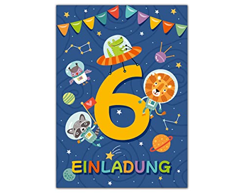 12 Einladungskarten zum 6. Kindergeburtstag sechste Geburtstag Jungen Mädchen Astronautenparty Weltall Geburtstagseinladungen von Junapack