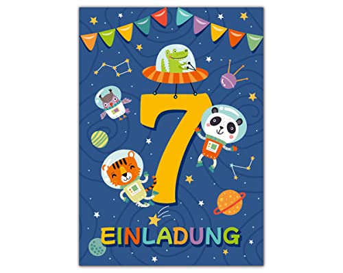 12 Einladungskarten zum 7. Kindergeburtstag siebte Geburtstag Jungen Mädchen Astronautenparty Weltall Geburtstagseinladungen von Junapack