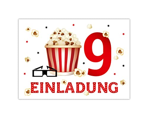 12 Einladungskarten zum 9. Kindergeburtstag Kino neunte Geburtstag Mädchen Jungen Kino-Party Cinema von Junapack