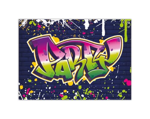 12 Einladungskarten zum Kindergeburtstag Motto Feier Fest Einladung Set Geburtstag Mädchen Kinder Jungs Jungen Boys Teenies Unisex Graffiti Jugendstill modern bunt grün lila neon von Junapack