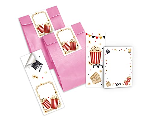 12 Lesezeichen + 12 Mini-Notizblöcke + 12 Geschenktüten (rosa) + 12 Aufkleber Kino Kino-Party Mitgebsel Gastgeschenk beim Kindergeburtstag Jungen Mädchen von Junapack