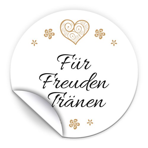 25 Aufkleber Für Freudentränen Etiketten für Taschentücher, Gastgeschenke, Mitgebsel bei Hochzeit Taufe Kommunion Konfirmation Jubiläum Geburtstag (5 cm rund) Herz Gold von Junapack