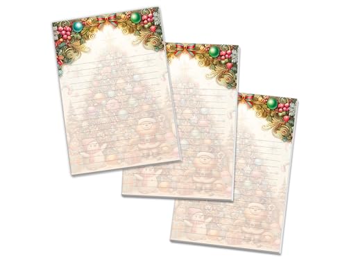 3 bunte Schreibblöcke Motivpapier Briefbögen Notizblöcke mit Linien Weihnachten Christmas Winter Geschenk Wichtelgeschenk für Kinder Jungen Mädchen Schule (3 Blöcke A5 mit je 25 Blättern) von Junapack